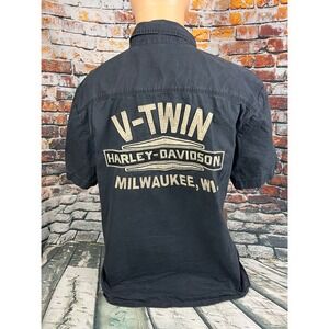 Harley Davidson V Twin Short Sleeve Button Up Shirt Men's 2XL Black Milwaukee